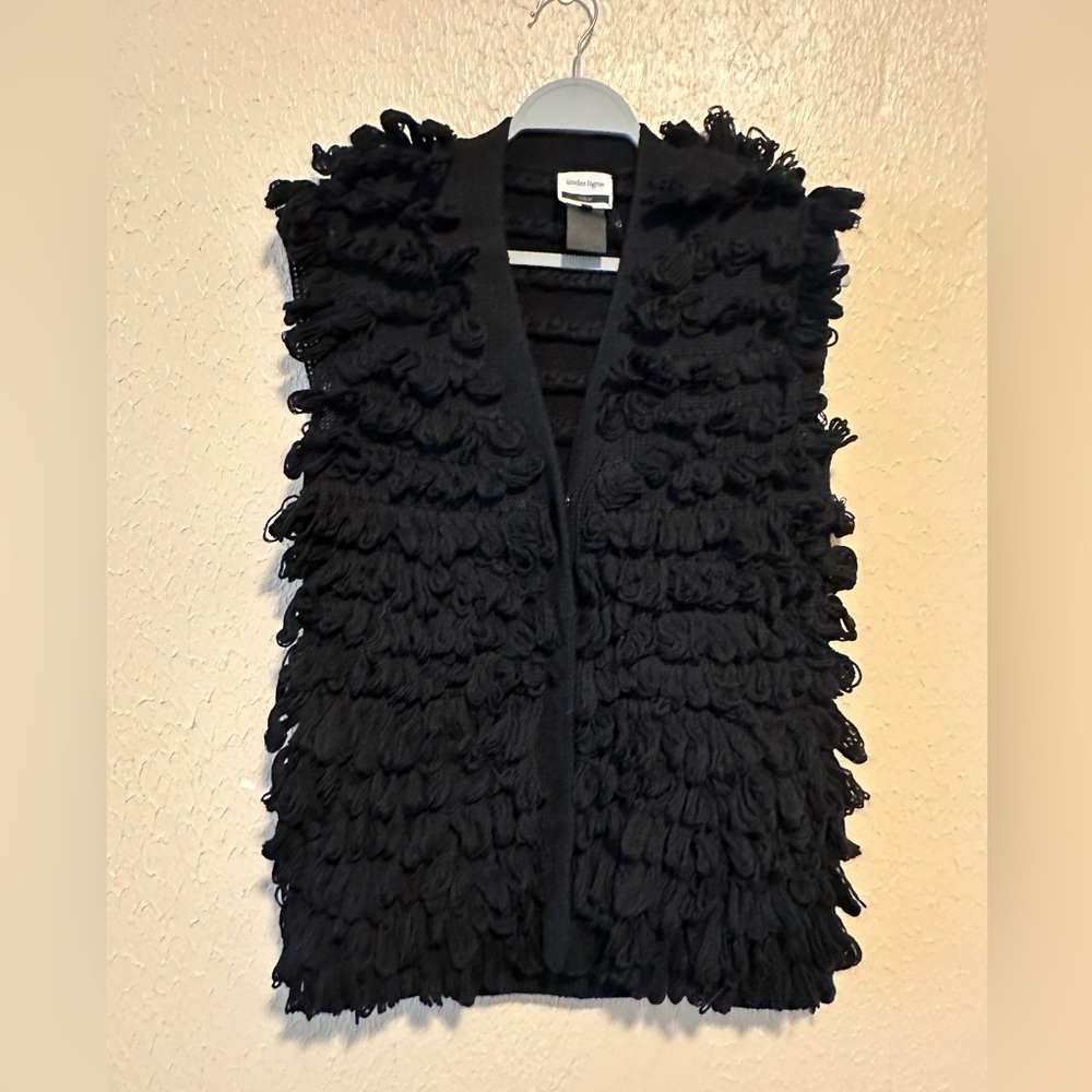 Under.ligne 100% Wool Sweater Vest Snap Button Front Size Small Black